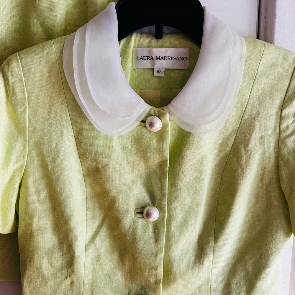 Laura Madrigano VINTAGE lime green suit Jackie O Vibes Sz 6p 100% linen - Picture 7 of 7